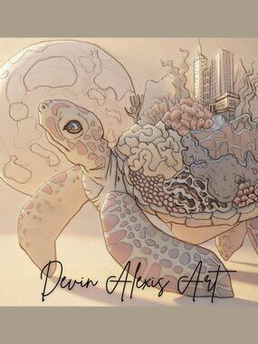 Built on Borrowed Seas – Original Art Print by Devin Alexis | Sea Turtle Surreal